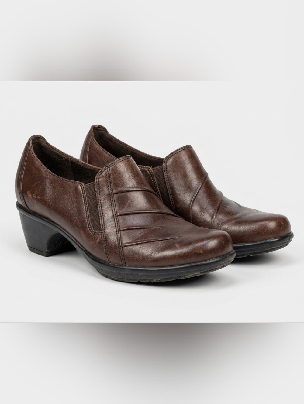 Clarks Dark Brown Leather Low Heel Slip-On Ankle Booties